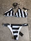 Tavik Free People Madewell Xs Bikini 2 Piece Top & Bottom Black & White Stripe