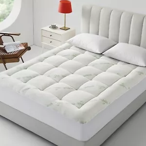 Bamboo Pillow Top Mattress Pad Extra Thick Topper Queen Size Cooling Soft Cover - Picture 1 of 7