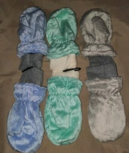NWT 3 Pair Igloos Toddler Girls Winter Fuzzy Mittens Grey, Purple & Blue 2T-4T - Picture 1 of 5