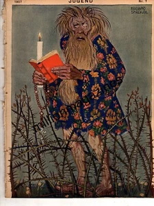 1907 Jugend #7 Feb 5 German Art Nouveau - The Hermit; Nude; von Kaulbach flutist - Picture 1 of 2