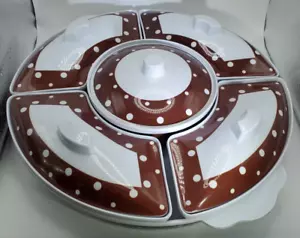 Temptations, Complete Set, in the Brown Polka Dot, Chip & Dip Tray - Melamine - Picture 1 of 7