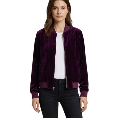 Chaqueta Bomber Lauren Ralph Lauren Terciopelo Borgoña Bolsillos con Cremallera Forrada Foto 1 de 4