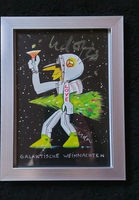 Charity💚 Unicef motiv Udo Lindenberg ☆ Galaktische Weihnachten signier☆ gerahmt - Bild 1 von 4
