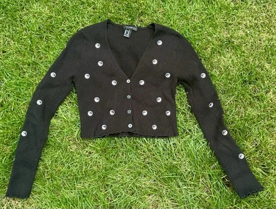 Forever 21 Peace Sign Black Cardigan, Size Medium - Image 1 of 3