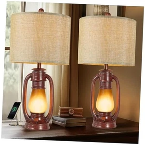 26'' Miner Table Lamps Set of 2 for Bedroom, Rustic Bedside Lamps with - Picture 1 of 7