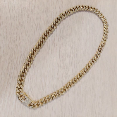 "Collar de cadena cubano chapado en oro de 30"" cierre de caja pavé completamente incrustado circonitas" Foto 1 de 4