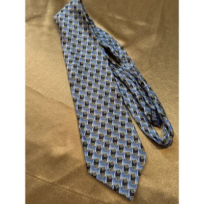 Lanvin Париж 100% шелк галстук геометрический бриллиант синее золото сделано во Франции - Изображение 1 из 2