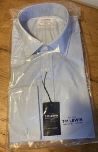 T M Lewin Langarmhemd blau Gr. 17 Slim Fit Doppelmanschette neu im Paket #27 - Bild 1 von 5