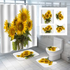 Sunflower Waterproof Polyester Shower Curtain Bathroom Toilet Seat Cover Mat 