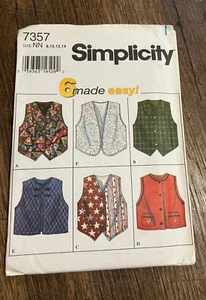 SIMPLICITY PATTERN- #7357 - child's/ girls set of vests- sizes 8-14- UNCUT - Picture 1 of 1