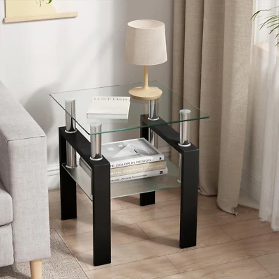 Modern Glass End Table 2-Tier Tempered Glass Top Corner Table for Living Room, S - Изображение 1 из 4