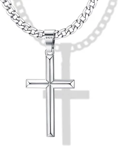 925 Sterling Silver Cross Necklace Men Women Religious Faith Jewelry Gifts 24" - Picture 1 of 9