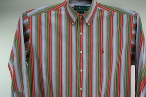 Camisa Ralph Lauren Blake Roja Verde Azul a Rayas Pony Logotipo Botones Talla M - Imagen 1 de 6