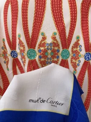 JOYERÍA MUST DE CARTIER PARIS CUADRADO AZUL Bufanda de seda tiene mancha H32/33 pulgadas #A108 Foto 1 de 4