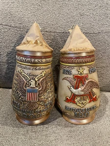 RARE NEW IN BOX BUDWEISER STEIN SET 100 YEARS & 200 YEARS AMERICA USA CERAMARTE - Picture 1 of 10