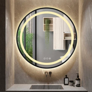 Espejo iluminado de montaje en pared/colgante para baños marco negro entrada espejo de pared - Imagen 1 de 12