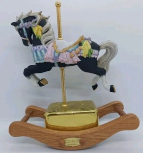 Carousel Rocking Horse Music Box Willitts Carousel Blue Danube Waltz Black White - Picture 1 of 9