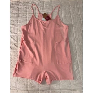 LILY Solid Color Jumpsuit Shorts Romper with Pockets Casual Pink Size Large - Picture 1 of 6