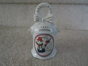 Vintage 1987 China Christmas Bell Snow Man Duck Gold Trim Mint - Picture 1 of 6