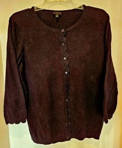 Talbots Black Buttonup Long Sleeve Cardigan ~ Scalloped Edge ~SIZE LARGE ~EUC - Picture 1 of 5