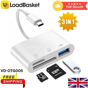 3 in 1 Multifunction TF CF SD Memory Card Reader Sim Cards Adapters USB C Type C - Picture 1 of 9