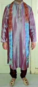 Herren bestickt indisch pakistanisch Jacquard Kurta Pyjama und Schal Anzug, M - XXL - Bild 1 von 7