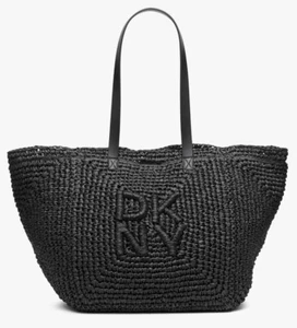 DKNY Paloma Woven Straw Black Jute Tote Purse Handbag Lined Inside Pockets NWT - Picture 1 of 9