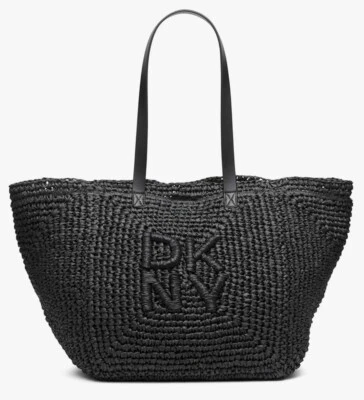 DKNY Paloma Woven Straw Black Jute Tote Purse Handbag Lined Inside Pockets NWT - Image 1 of 4