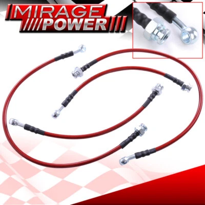 Red Stainless Steel Braid Hose Oil Brake Lines For 89-94 Nissan 240SX S13 Silvia Foto 1 de 3