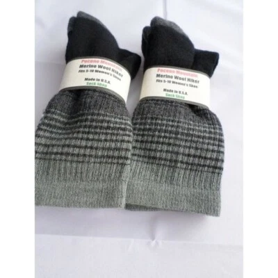 2 Pares Pocono 82% Lana Merino Senderista Mujeres Calcetines EE. UU. Zapato 5-10 Rayas Negras Foto 1 de 4