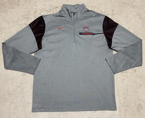 Nike Ohio State Buckeyes Jacket Mens Large L Gray Pullover Quarter Zip Stretch Cover