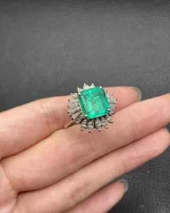 4.50 Ct Zambian Emerald & Diamond Woman's Jewelry" "14K White Gold Solid Ring: - Picture 1 of 7