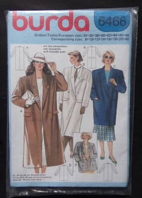 § patron BURDA 6466 femme manteau ou veste tailles 34 à 48 - Photo 1/2