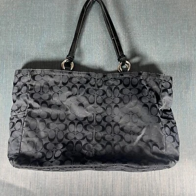 De colección COACH F19291 XL Bolso de Mano de Cuero Jacquard Viaje Laptop Pañal NEGRO Foto 1 de 4