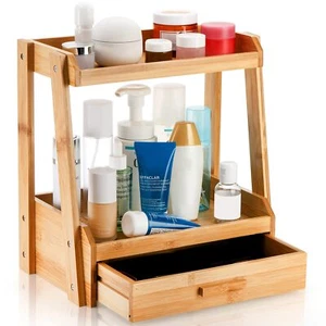 Bamboo Makeup Cosmetics Organizer with Drawers, Multifunctional Dresser Top Make - Picture 1 of 6