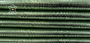 METALLIC MINT GREEN SNAKE PRINT ON Strong Calf Leather 2 skins 12sqf 1.0mm C6528 - Picture 1 of 7
