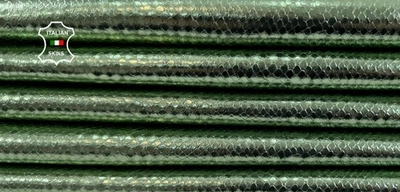 METALLIC MINT GREEN SNAKE PRINT ON Strong Calf Leather 2 skins 12sqf 1.0mm C6528 - Image 1 of 4