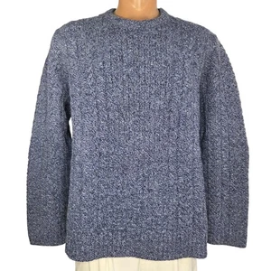 Duluth Trading Pullover Sweater Men's XL 100% Shetland Wool Blue Cable Crew Neck - Picture 1 of 5
