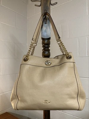 Coach 36855 Edie Turnlock  Camel Pebbled Leather Chain Shoulder Bag Hobo - Image 1 of 4