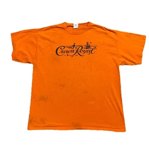 Crown Royal Orange Logo Tee XL Gildan Ultra Cotton Distressed Work Shirt - Picture 1 of 13