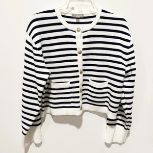 NWT J.Crew Relaxed Emilie Sweater Lady Jacket in Natural Navy Stripe Cardigan M - Picture 1 of 11