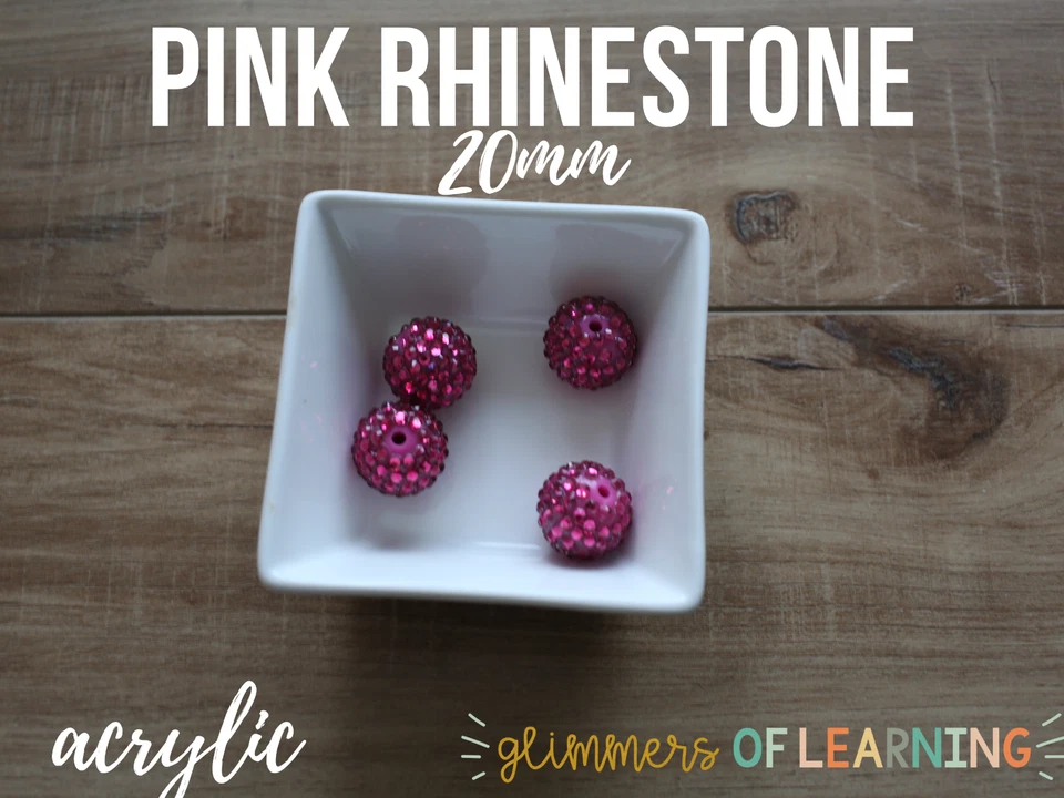 20 mm Pink Rhinestone Beads - 4 count - Image 1 of 1