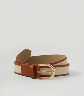 Nuevo con etiquetas Cinturón Ann Taylor Dos Tonos Marrón Lino Natural Talla XL Tono Dorado Hebilla Resort Foto 1 de 4