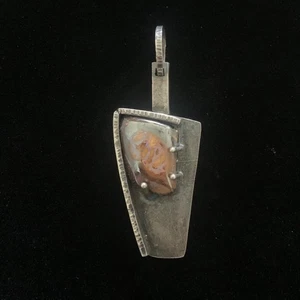 Vintage Sterlingsilber Brutalist Anhänger Jaspis Handarbeit 2,5" Modernist Unikat - Bild 1 von 9