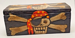 Wooden Pirate Chest Small Treasure Storage Case Box Black tinkett arrghh - Picture 1 of 6