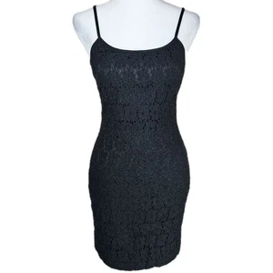 Vintage 90er Mini Schlupf Kleid Spitze Overlay Damen XS LBD Spaghettiträger Y2K Club - Bild 1 von 6