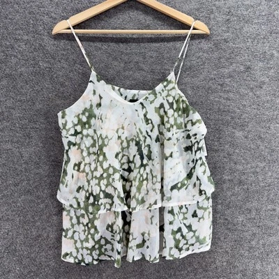 New Mossimo Blouse Women L Large White Animal Print V-Neck Ruffle Sleeveless - Image 1 of 4