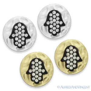 Mal de ojo Hamsa Mano de Dios Fátima Judaica Judía Encanto Kabbalah CZ Aretes - Imagen 1 de 3
