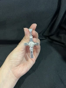 925 Sterling Silver Mens Women Big St Benedict San Benito Cross Crucifix Pendant - Picture 1 of 6