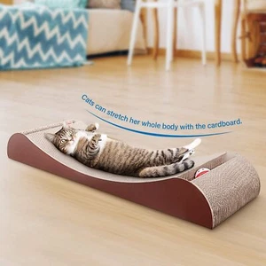 Cat Scratcher Cardboard Scratching Pad House Bed Curved (Brown, Bone + Bell) - Picture 1 of 8